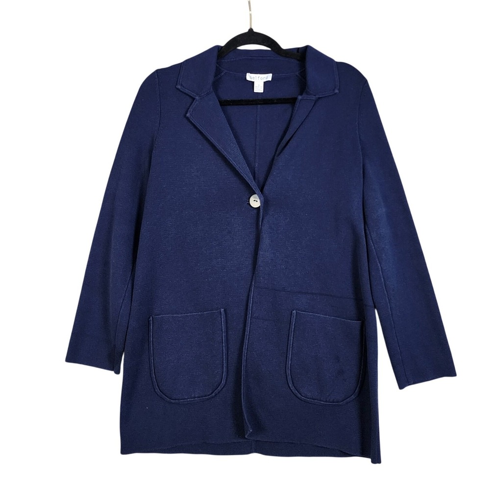 Belford‎ Womens Pima Cotton Knit Jacket Size Small Navy Blue Single Button